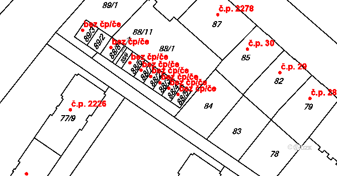 Opava 49563190 na parcele st. 88/4 v KÚ Opava-Předměstí, Katastrální mapa