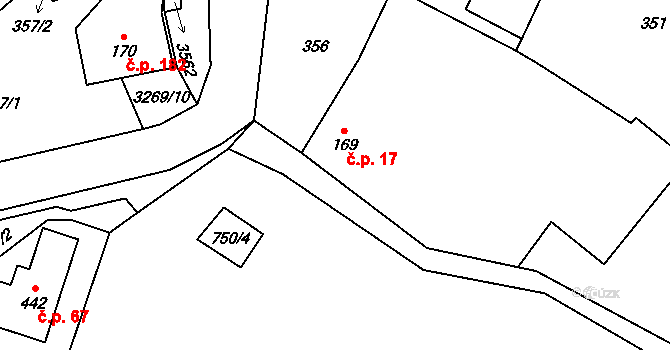 Krouna 17 na parcele st. 169 v KÚ Krouna, Katastrální mapa