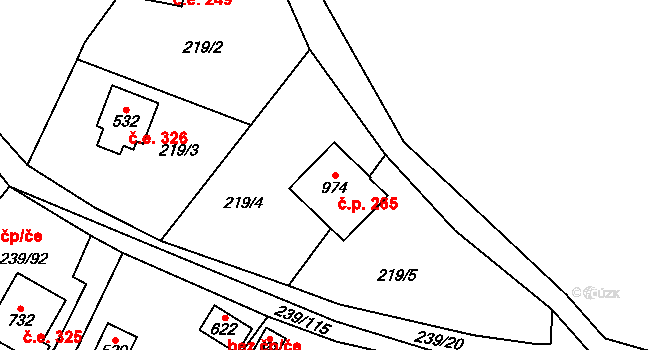 Čisovice 265 na parcele st. 974 v KÚ Čisovice, Katastrální mapa