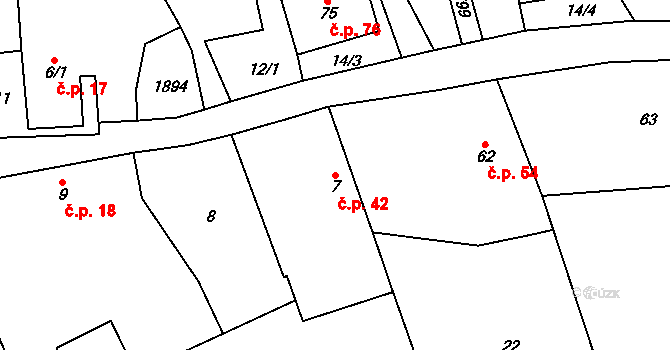Dolní Jamné 42, Bezvěrov na parcele st. 7 v KÚ Dolní Jamné, Katastrální mapa