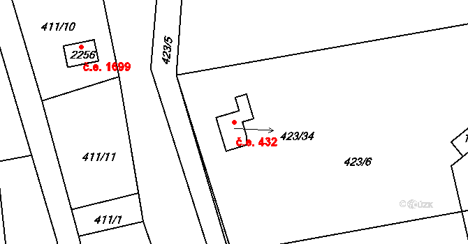 Hradištko 432 na parcele st. 423/34 v KÚ Hradištko pod Medníkem, Katastrální mapa