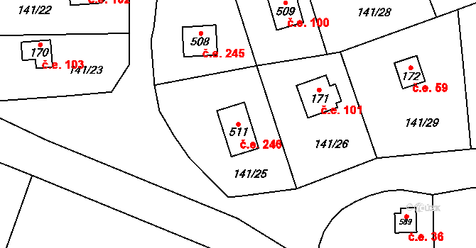 Dolní Jirčany 246, Psáry na parcele st. 511 v KÚ Dolní Jirčany, Katastrální mapa