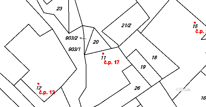Babčice 17, Vodice na parcele st. 11 v KÚ Babčice, Katastrální mapa