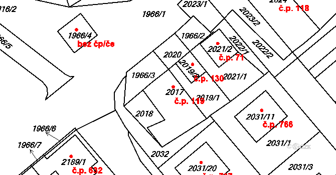 Veselí nad Lužnicí II 119, Veselí nad Lužnicí na parcele st. 2017 v KÚ Veselí nad Lužnicí, Katastrální mapa