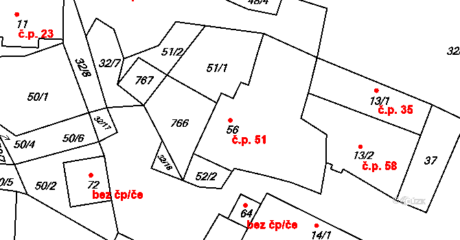 Velešice 51, Pačejov na parcele st. 56 v KÚ Velešice u Pačejova, Katastrální mapa