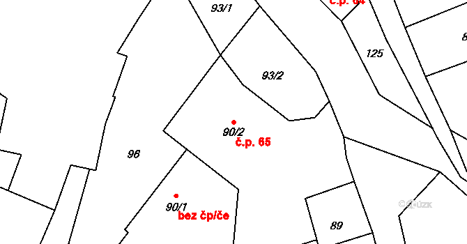 Černčice 65 na parcele st. 90/2 v KÚ Černčice, Katastrální mapa