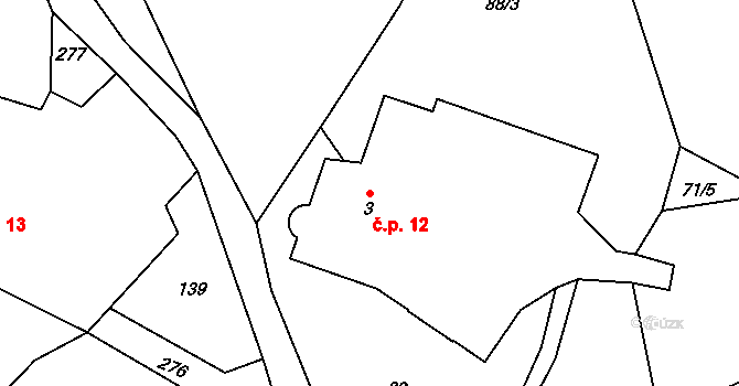 Čbán 12, Úněšov na parcele st. 3 v KÚ Čbán, Katastrální mapa