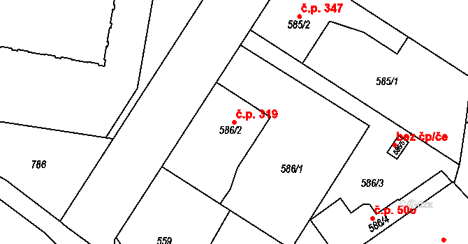 Josefov 319, Jaroměř na parcele st. 586/2 v KÚ Josefov u Jaroměře, Katastrální mapa