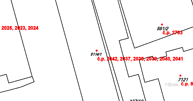 Zelené Předměstí 2037,2038,2039,2040,, Pardubice na parcele st. 8114/1 v KÚ Pardubice, Katastrální mapa