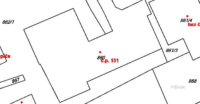 Rájec 131, Rájec-Jestřebí na parcele st. 860 v KÚ Rájec nad Svitavou, Katastrální mapa