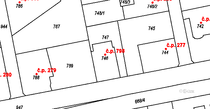 Lipence 798, Praha na parcele st. 746 v KÚ Lipence, Katastrální mapa
