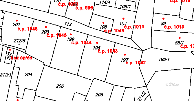 Mohelnice 1043 na parcele st. 198 v KÚ Mohelnice, Katastrální mapa