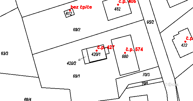 Libhošť 427 na parcele st. 420/1 v KÚ Libhošť, Katastrální mapa