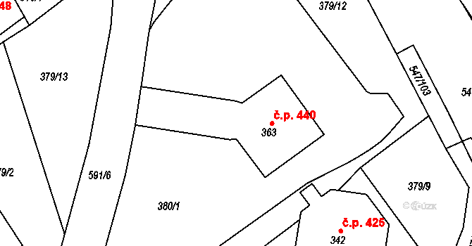Lubina 440, Kopřivnice na parcele st. 363 v KÚ Drnholec nad Lubinou, Katastrální mapa