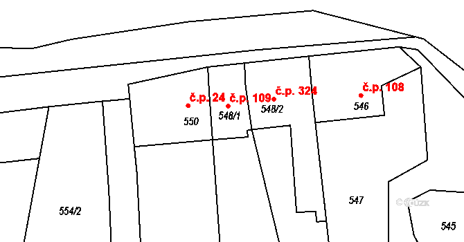Rynholec 109 na parcele st. 548/1 v KÚ Rynholec, Katastrální mapa