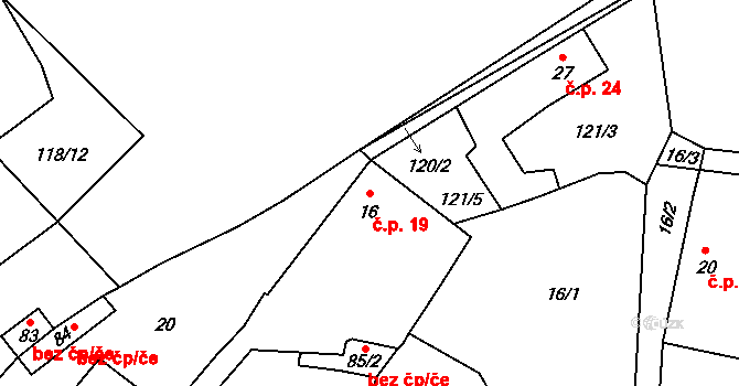 Pěčnov 19 na parcele st. 16 v KÚ Pěčnov, Katastrální mapa