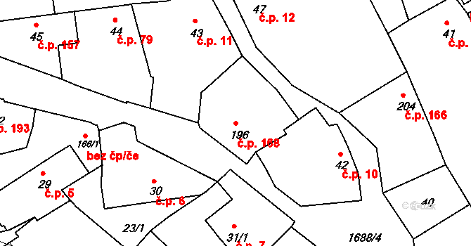 Šanov 168 na parcele st. 196 v KÚ Šanov u Rakovníka, Katastrální mapa