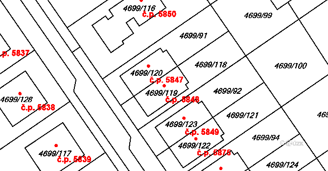 Chomutov 5848 na parcele st. 4699/119 v KÚ Chomutov I, Katastrální mapa