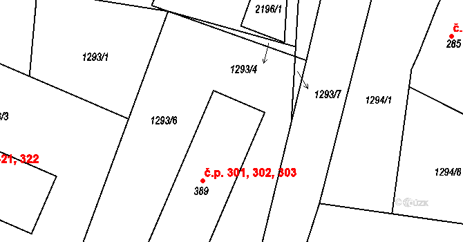 Katovice 301,302,303 na parcele st. 389 v KÚ Katovice, Katastrální mapa