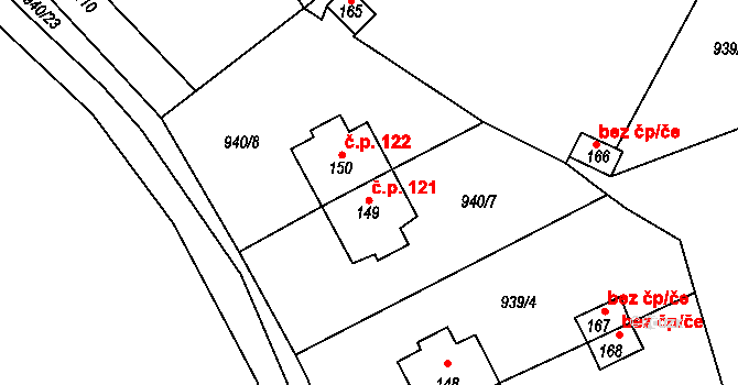 Čeminy 121 na parcele st. 149 v KÚ Čeminy, Katastrální mapa