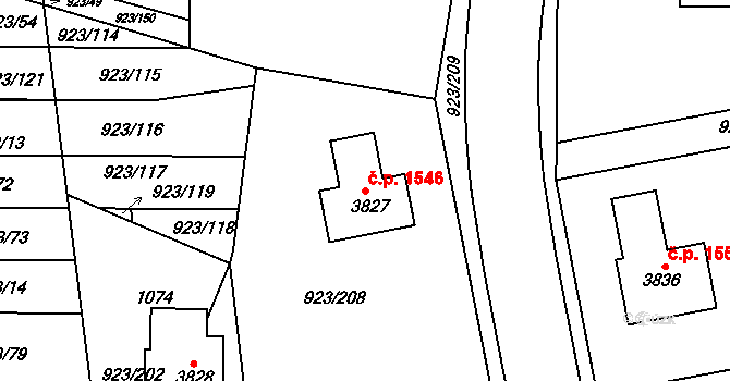 Ústí nad Orlicí 1546 na parcele st. 3827 v KÚ Ústí nad Orlicí, Katastrální mapa