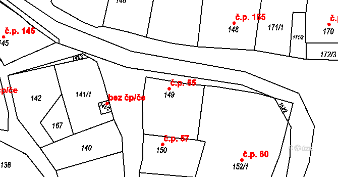 Buškovice 55, Podbořany na parcele st. 149 v KÚ Buškovice, Katastrální mapa