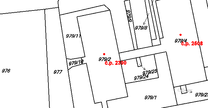 Louny 2390 na parcele st. 979/2 v KÚ Louny, Katastrální mapa