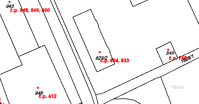 Vamberk 833,834 na parcele st. 823/2 v KÚ Vamberk, Katastrální mapa