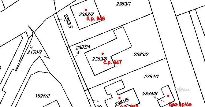 Valtice 947 na parcele st. 2383/6 v KÚ Valtice, Katastrální mapa