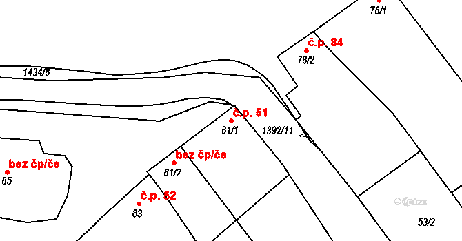 Chvalnov 51, Chvalnov-Lísky na parcele st. 81/1 v KÚ Chvalnov, Katastrální mapa