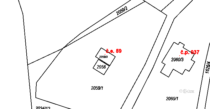 Libušín 59 na parcele st. 2059/3 v KÚ Libušín, Katastrální mapa