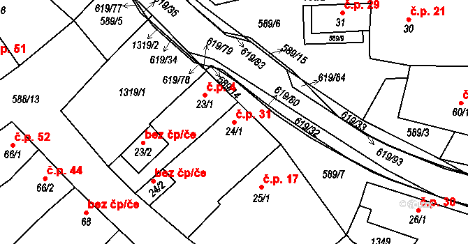 Sulimov 31 na parcele st. 24/1 v KÚ Sulimov, Katastrální mapa