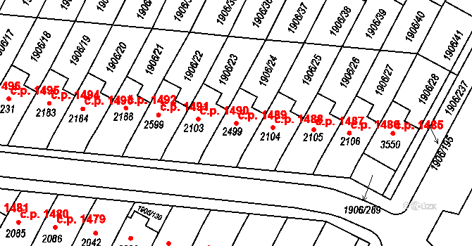Bystřice pod Hostýnem 1489 na parcele st. 2499 v KÚ Bystřice pod Hostýnem, Katastrální mapa