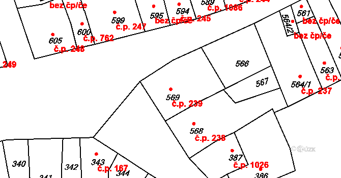 Holešov 239 na parcele st. 569 v KÚ Holešov, Katastrální mapa