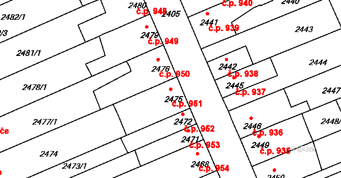 Holešov 951 na parcele st. 2475 v KÚ Holešov, Katastrální mapa