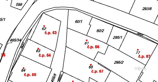 Hrochov 56, Lipová na parcele st. 61 v KÚ Hrochov, Katastrální mapa