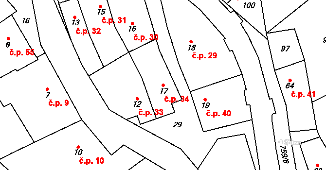 Hamry 34, Plumlov na parcele st. 17 v KÚ Hamry, Katastrální mapa