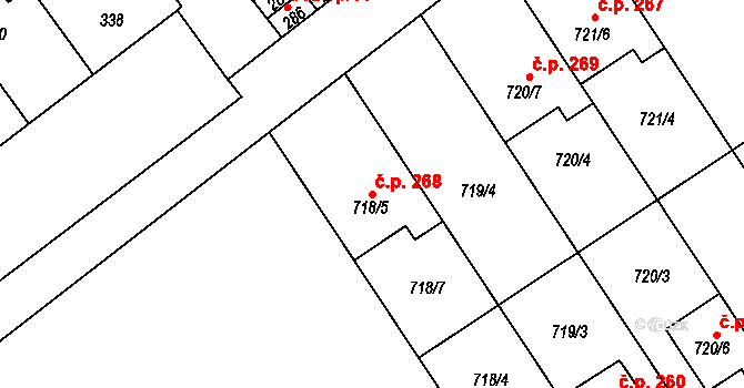 Přerov IV-Kozlovice 268, Přerov na parcele st. 718/5 v KÚ Kozlovice u Přerova, Katastrální mapa