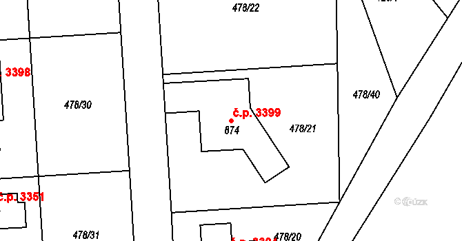 Šumperk 3399 na parcele st. 874 v KÚ Dolní Temenice, Katastrální mapa