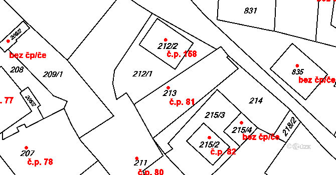 Konice 81, Znojmo na parcele st. 213 v KÚ Konice u Znojma, Katastrální mapa