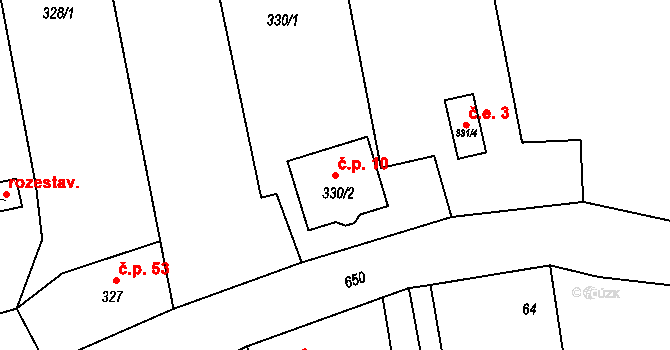 Bezuchov 10 na parcele st. 330/2 v KÚ Bezuchov, Katastrální mapa