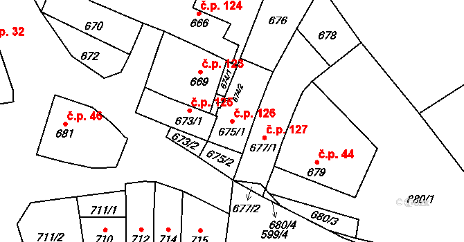 Přerov VI-Újezdec 126, Přerov na parcele st. 675/1 v KÚ Újezdec u Přerova, Katastrální mapa