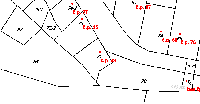 Kojetín III-Kovalovice 48, Kojetín na parcele st. 71 v KÚ Kovalovice u Kojetína, Katastrální mapa