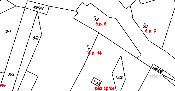 Vilémovice 14, Červené Janovice na parcele st. 7 v KÚ Vilémovice u Červených Janovic, Katastrální mapa