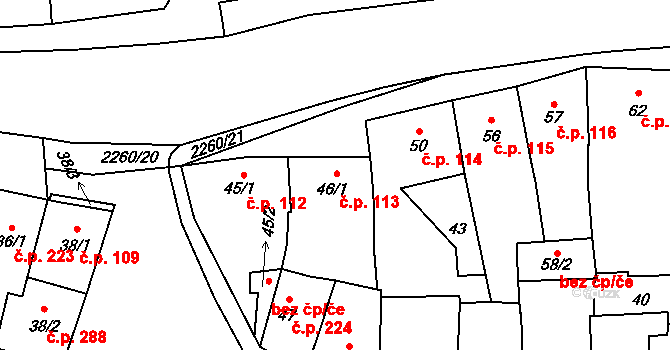 Lišov 113 na parcele st. 46/1 v KÚ Lišov, Katastrální mapa