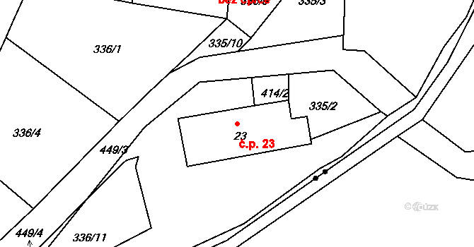 Merklín 23 na parcele st. 23 v KÚ Merklín u Karlových Var, Katastrální mapa