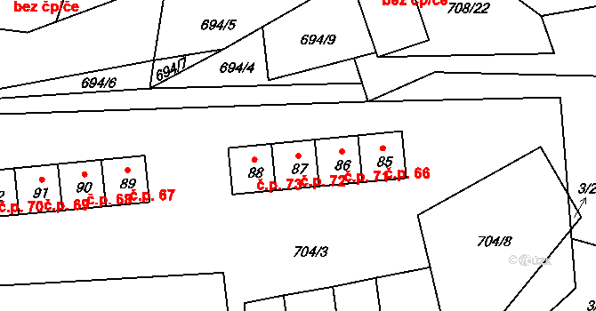 Brť 72, Otročín na parcele st. 87 v KÚ Brť, Katastrální mapa