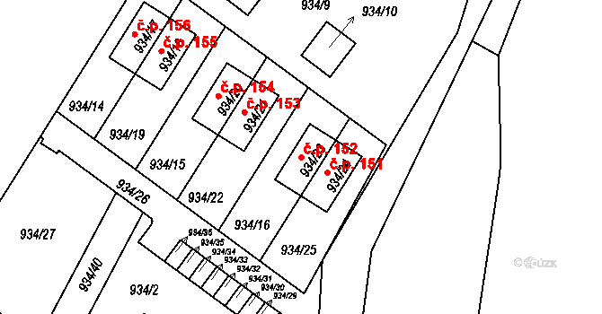 Hůrka 152, Horní Planá na parcele st. 934/23 v KÚ Horní Planá, Katastrální mapa