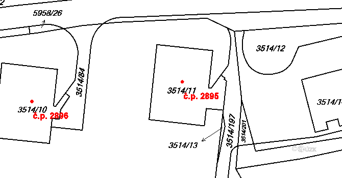 Jihlava 2895 na parcele st. 3514/11 v KÚ Jihlava, Katastrální mapa