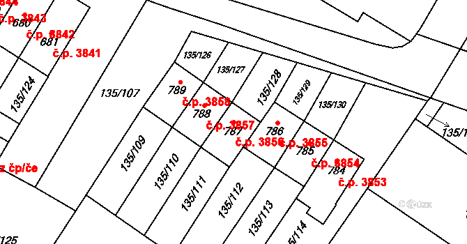 Jihlava 3856 na parcele st. 787 v KÚ Bedřichov u Jihlavy, Katastrální mapa